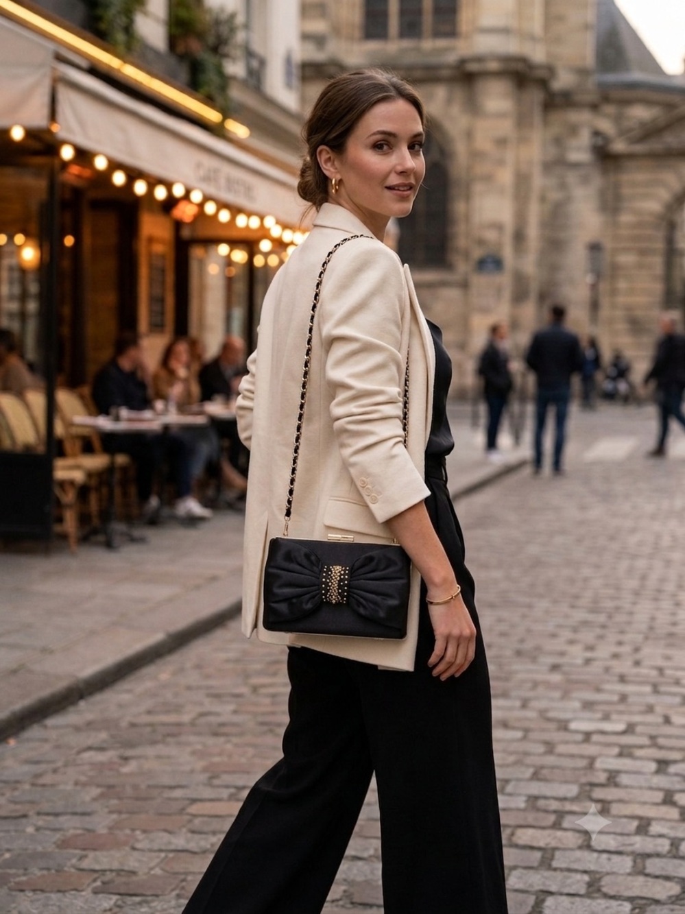 Classic Lulu Townsend Black Bow Crossbody Bag/Clutch with Chain Strap